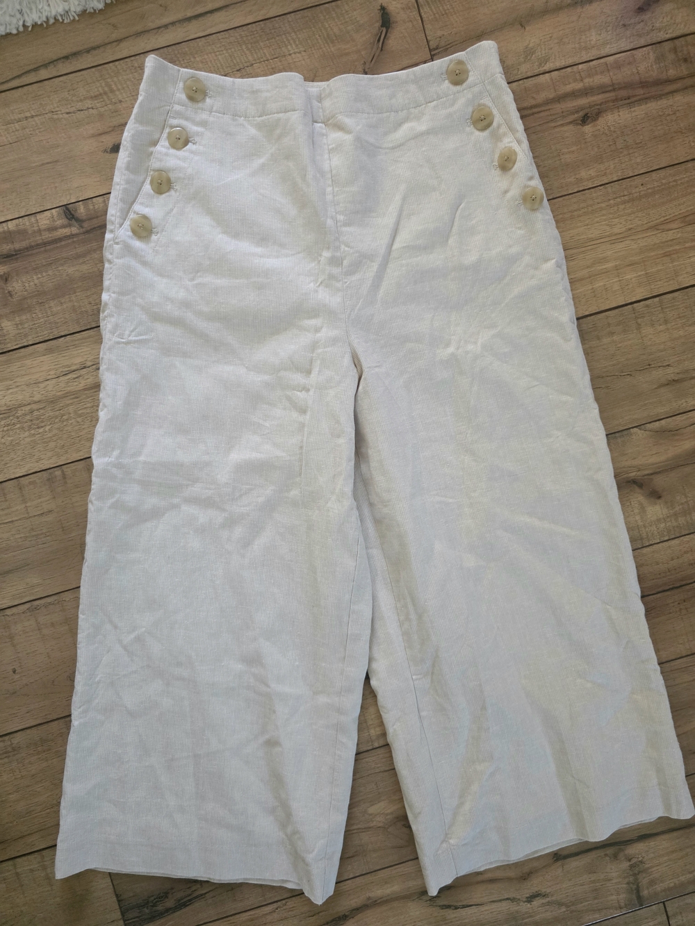 New Ann Taylor Light Tan Pinstriped Cropped Wide-Leg Sailor-Style Pants Sz 12